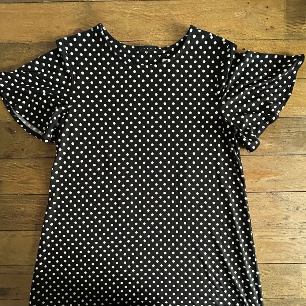 TIANA B Black & White Polka Dot Swing | Soft Knit Short Sleeve Dress - Picture 4 of 15
